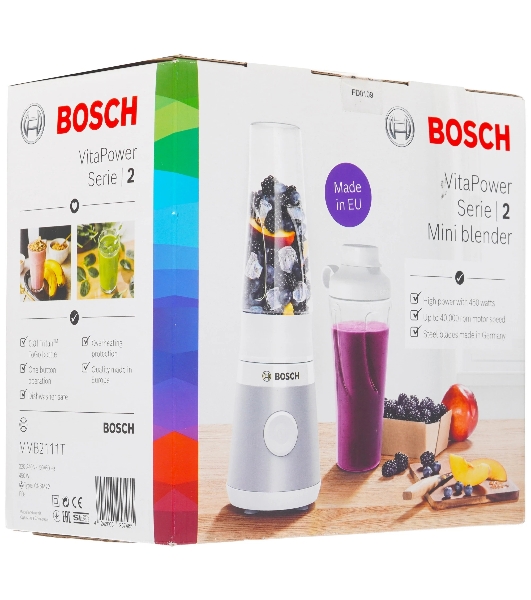 Блендер стационарный Bosch MMB2111T серебристый, 450 Вт, 1 скорость