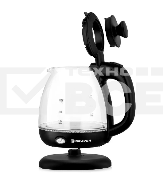 Чайник электрический BRAYER BR6106, 1100 Вт, 1 л, стеклянный, автоотключение, подсветка, черный