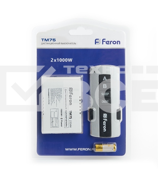 Выключатель дистанционный FERON 23344 230V 1000W 2-хканальный 30м с пультом управления, TM75