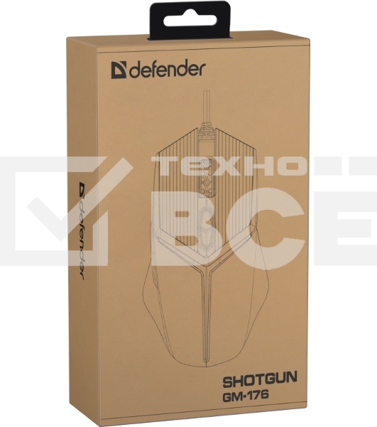 Мышь проводная Defender Shotgun GM-176 серый, 3600 dpi, USB, кнопки - 6