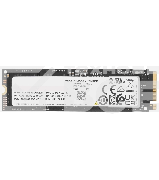 Накопитель SSD Samsung PM9A1, 2048Gb, M.2 2280, PCIe 4.0 x4, NVMe, R/W 7000/5200