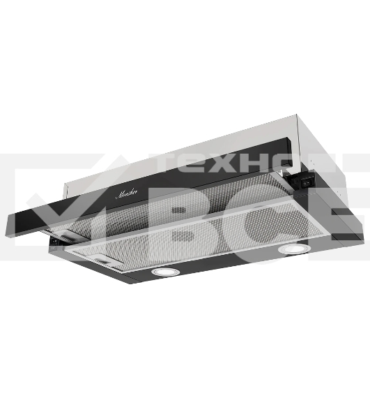 Встраиваемая вытяжка MONSHER, телескопическая, 60 см, High-Tech, макс. Производительность 650 м3/ч, 2 скорости, механическое управление, светодиодное освещение, уровень шума 53 дБ, черный