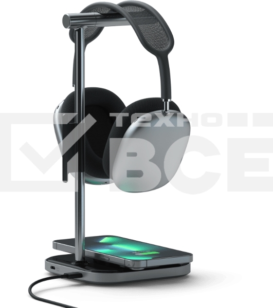 Подставка для наушников 2-в-1 с беспроводным зарядным устройством Satechi 2 in 1 Headphone Stand with Wireless Charger, Серый Космос