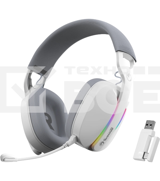 Гарнитура MARVO HG9086W Pulz 70W белый, беспроводная + проводная, радиоканал, до 10 ч, съёмный микрофон, подсветка, совместимость с PS5, Xbox