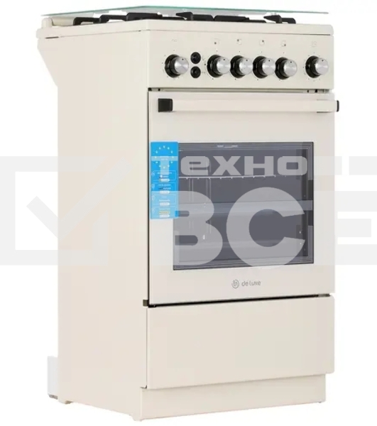 Плита газовая De Luxe 5040.40Г (кр) ЧР-013 бежевый, конфорок 4 шт, духовка 46 л, 50 см x 85 см x 50 см