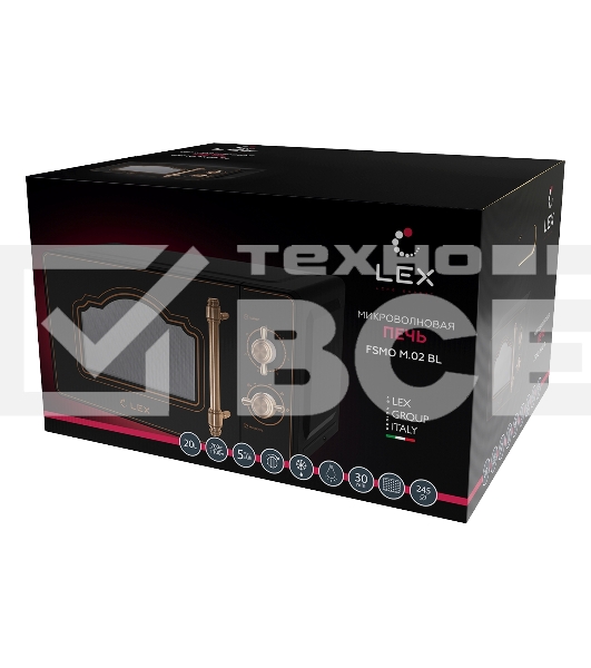 Микроволновая печь LEX FSMO M.02 BL черный, 20 л, 700 Вт, переключатели - поворотный механизм