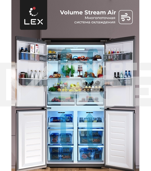 Холодильник LEX LCD505PnGID розовое золото стекло трехкамерный 321/144л морозилка снизу, No Frost, Side by Side