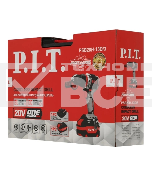 Дрель-шуруповерт аккумуляторная P.I.T. PSB20H-13D/3, Аккумуляторная, 20В, Ударная, Кейс