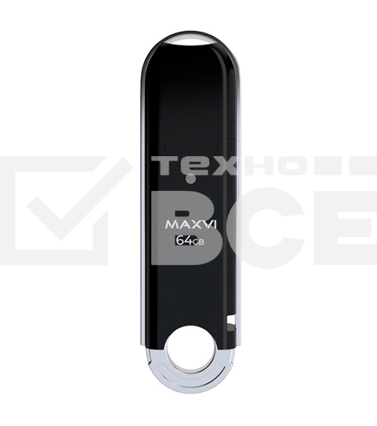 Флеш диск Maxvi P2 64GB USB 2.0 black, монолит с колпачком, ABS пластик