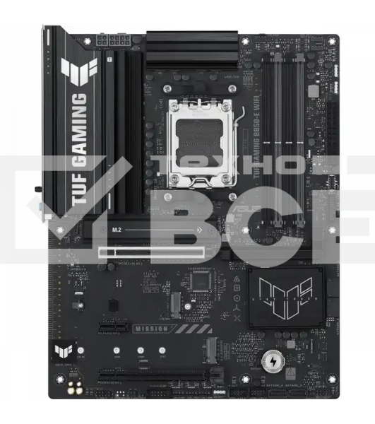 Материнская плата ASUS TUF Gaming B850-E WiFi, AM5, AMD B850, 4xDDR5, 4xSATA, 3xM.2, 1xPCIe 5.0 x16, 1xPCIe 4.0 x16, 1xPCIe x1, 1xDP, 1xHDMI, 2xUSB-C (1x10Gbps, 1x20Gbps), 3xUSB-A 5Gbps, 3xUSB-A 2.0, 1x2.5Gb LAN, Wi-Fi 6E, Bluetooth 5.3, 3x3.5 мм, 7.1, AT