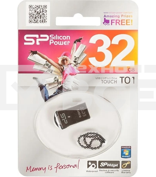 Флешка USB Silicon Power R/W 32Gb Touch T01 SP032Gb,UF2T01V1K USB 2.0 черный/серебристый