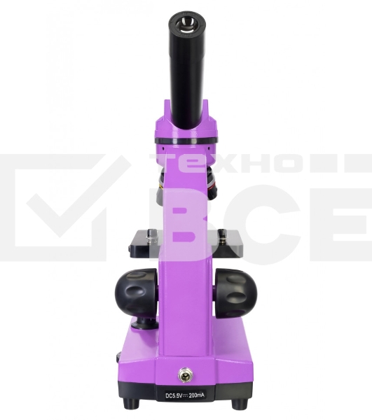 Микроскоп Levenhuk RAINBOW 2L AMETHYST/Аметист Микроскоп с предметным столиком, трехгнездным револьвером, фокусировочным механизмом, двумя источниками света с регулировкой яркости Монокулярная насадка Объективы: 4х, 10х, 40х, Увеличение микроскопа: 64-640