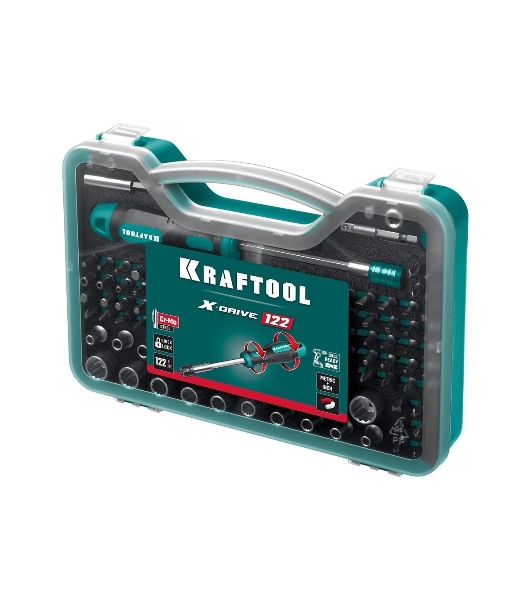 Набор: отвертка-битодержатель с насадками KRAFTOOL X-Drive-122, 122 шт (26816)