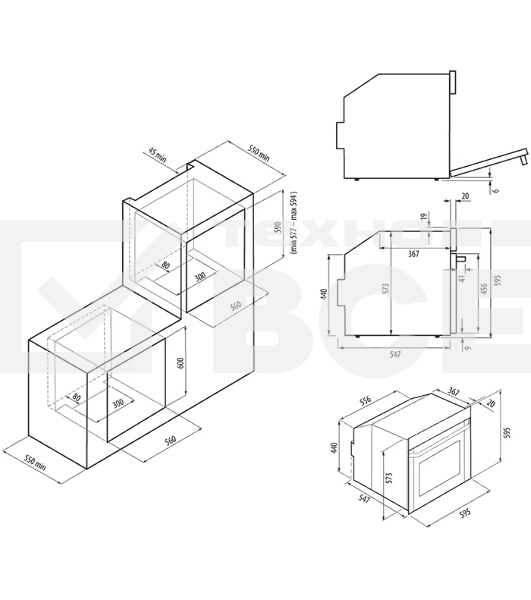 Духовой шкаф электрический встраиваемый Krona MAGNETE 60 BL/BL черный
