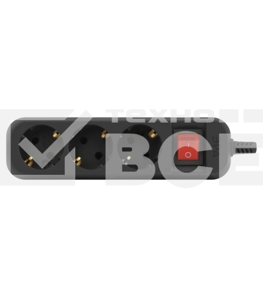 Колодка удлинителя ЭРА KX-3es-B 3 розетки с заземлением с выключателем черная