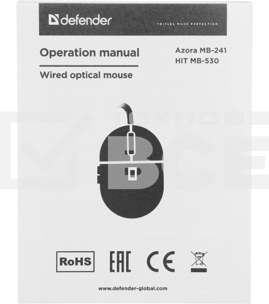 Мышь проводная Defender Azora MB-241 голубой, 1200 dpi, USB, кнопки - 3