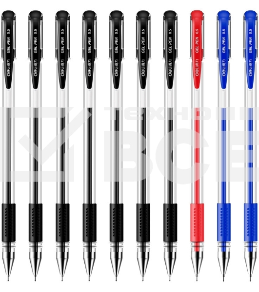 Набор ручек гелевых Deli 6610 прозрачный/ассорти, ассорти чернила, блистер (10шт), линия 0.5мм, резиновая манжета 10 ручек