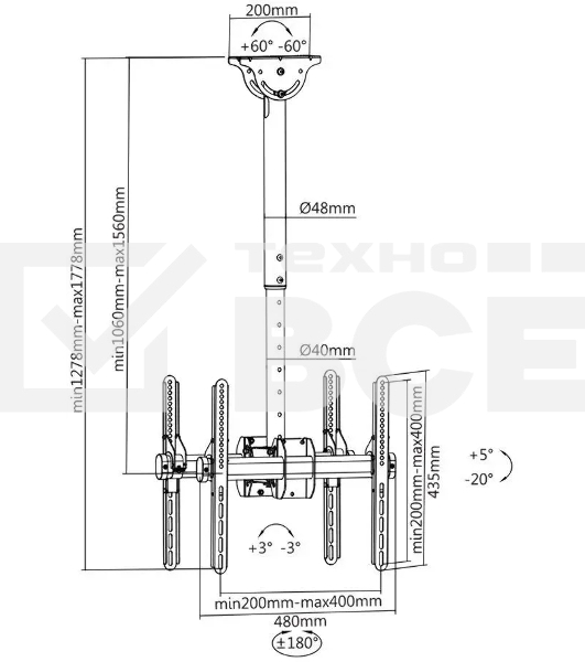 Кронштейн для телевизора Arm Media LCD-1750 черный, 26'-65' макс. 90 кг, потолочный, поворот и наклон