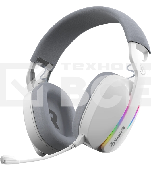 Гарнитура MARVO HG9086W Pulz 70W белый, беспроводная + проводная, радиоканал, до 10 ч, съёмный микрофон, подсветка, совместимость с PS5, Xbox