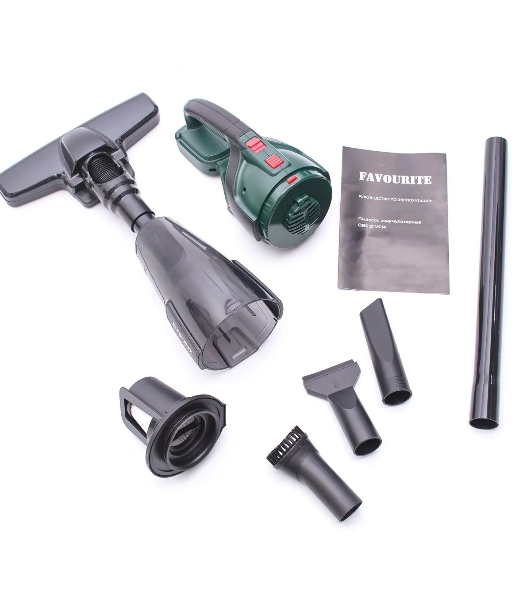 Пылесос автомобильный FAVOURITE OBS 21 VCM (Без АКБ и ЗУ) зелёный, 21 Вт, уборка сухая, пылесборник контейнер 0.6 л