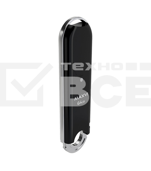 Флеш диск Maxvi P2 64GB USB 2.0 black, монолит с колпачком, ABS пластик