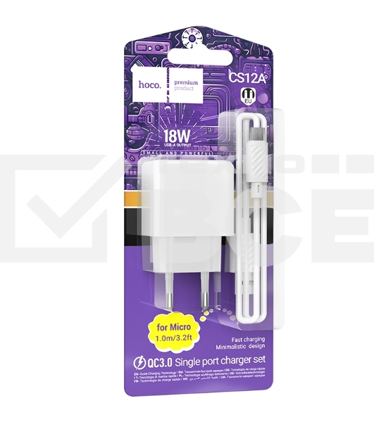 Сетевое зарядное устройство HOCO CS12Am White СЗУ 1USB 3.0A QC3.0 18W быстрая зарядка