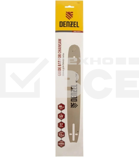 Шина для бензопилы Denzel DGS-4516, длина 40 см (16'), шаг 3/8', паз 1,3 мм, 57 звеньев