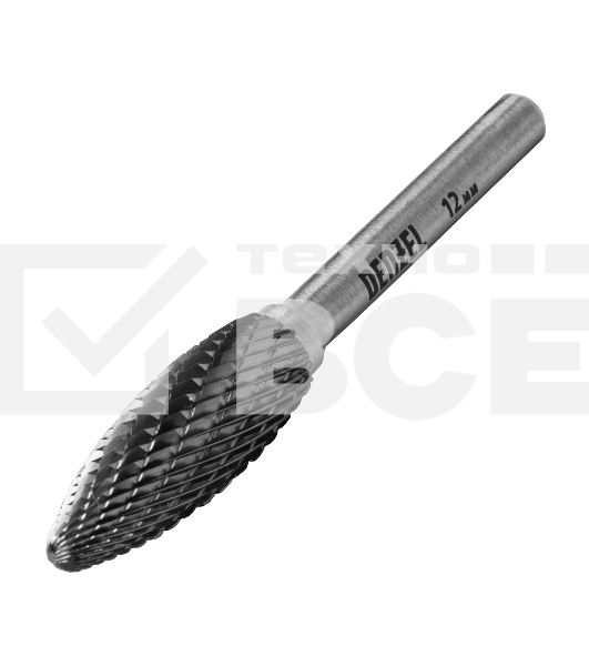 Борфреза по металлу Denzel твердосплавная, элипсообразная, тип-H, 12 мм