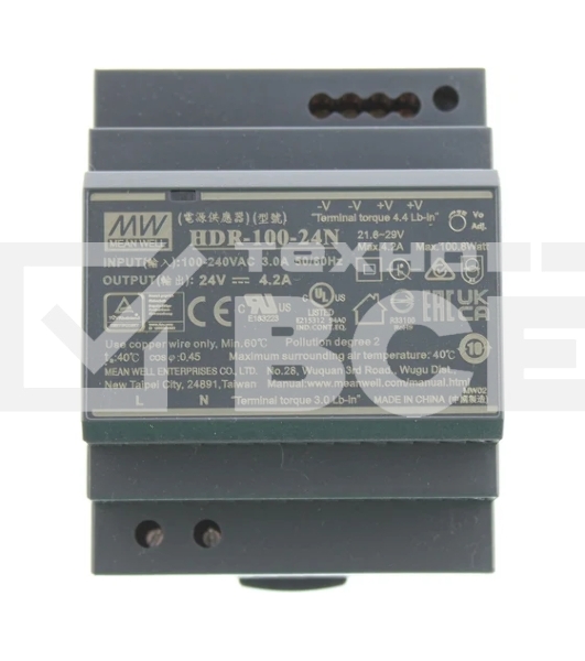 Блок питания AC-DC, 100.8Вт, вход 85...264 В AC   47...63Гц, 120...370В DC, выход 24В, 4.2А, рег.   выхода 21.6...29В, изоляция 3000В AC, в кожухе на DIN-рейку, 70х90х54.5мм, -30...+70°С