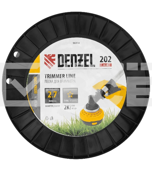 Леска для триммера Denzel двухкомпонентная звезда, 2,7 мм х 202 м, на DIN катушке EXTRA CORD