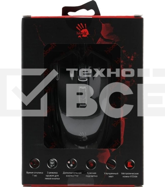 Мышь проводная A4Tech Bloody V9M черный, 4000 dpi, USB, кнопки - 9