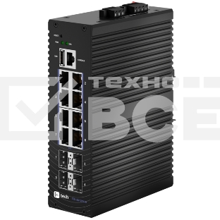 Промышленный коммутатор Fplus FIS-3312TX-D, 8 портов 10/100/1000BASE-T RJ45 PoE 802.3at, 4 порта 10GE SFP+, питание DC 48-57 В, PoE PD до 240 Вт, монтаж на DIN-рейку