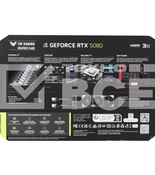Видеокарта ASUS TUF-RTX5080-O16G-GAMINGRTX5080,HDMI*2,DP*3,16G,D7; 90YV0M30-M0NA00 (TUF-RTX5080-O16G-GAMING)