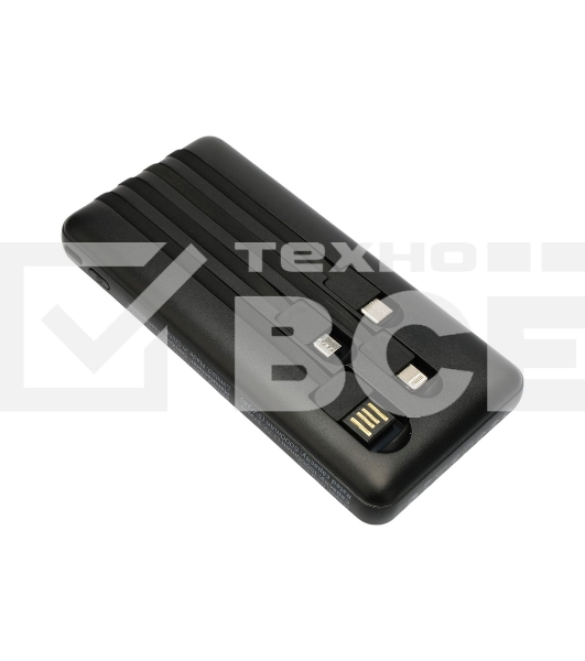 Портативный аккумулятор Gembird GPB-10C, 10000мА·ч, 2A, 4 встроенных кабеля, черный