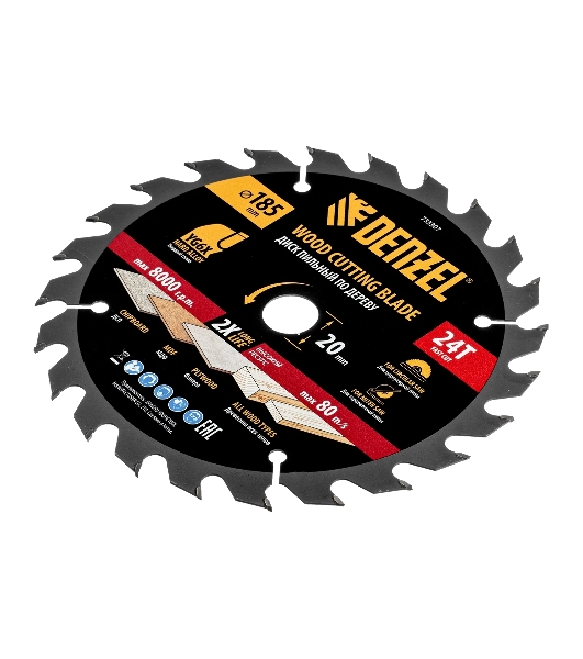 Пильный диск по дереву Denzel ф185х 20 мм, 24 зубьев 733307