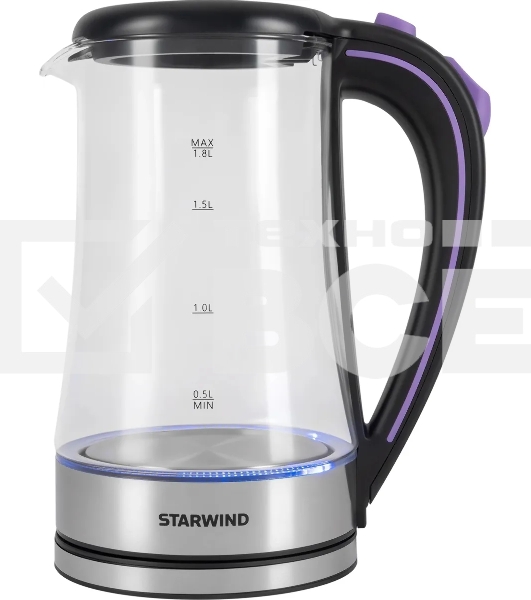 Чайник электрический Starwind SKG4045 1.8л. 1800Вт черный/серебристый корпус: стекло