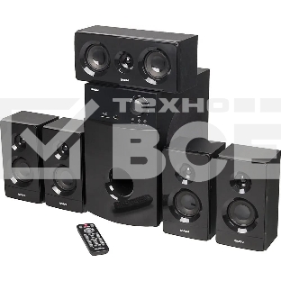 Аудиоколонки SVEN HT-210, черный, акустическая система 5.1, мощность (RMS):50Вт+5x15Вт, Bluetooth, Optical, Coaxial, FM-тюнер, USB/SD, дисплей, ПДУ