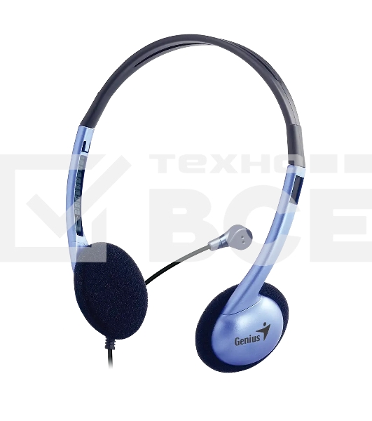 Проводные наушники Genius HS-02B синий/черный, накладные, Jack 3.5 мм, регулируемый микрофон