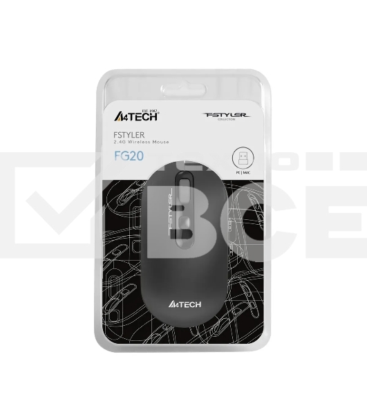 Мышь беспроводная A4Tech Fstyler FG20S серый, 2000 dpi, радиоканал, USB, кнопки - 3
