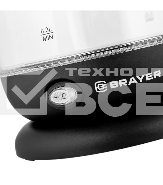 Чайник электрический BRAYER BR6106, 1100 Вт, 1 л, стеклянный, автоотключение, подсветка, черный