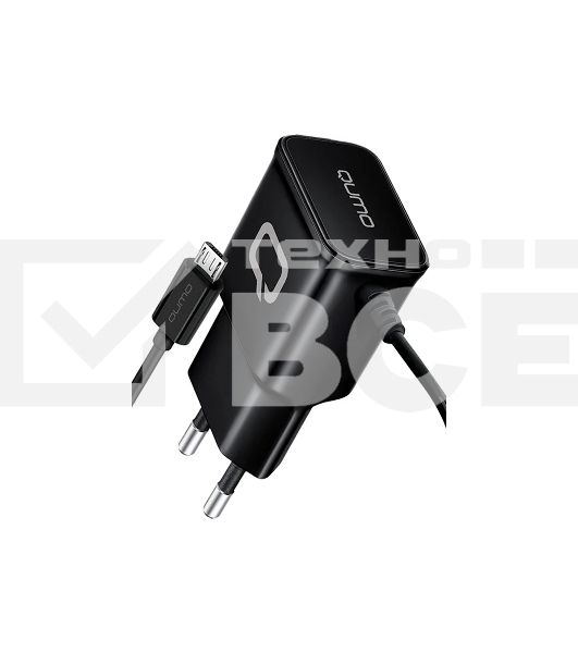 Сетевое зарядное устройство Qumo Energy (Charger 0024) 2.1A, встроенный кабель MicroUSB, черный
