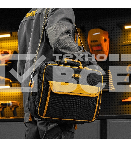 Сумка для инструмента Denzel 400х170х300 мм, 3 отделения, 28 карманов, наплечный ремень
