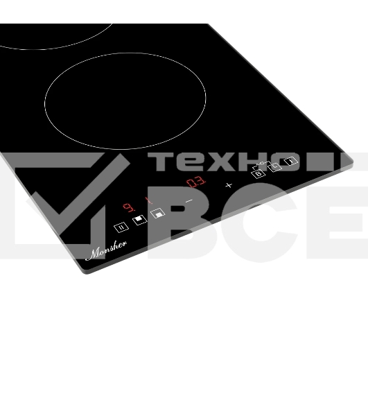 Индукционная варочная панель Monsher MHI 3003, High-Tech, индукция, 30 см, 2 зоны нагрева, inverter, сенсорное управление, 9 уровней мощности, автоматическое отключение, пауза, Booster, таймер, черный