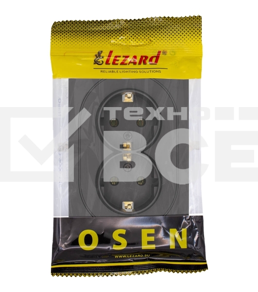 Розетка 2-м LEZARD СП OSEN с заземл. ПБТ, механизм, черный бархат 743-4200-127B
