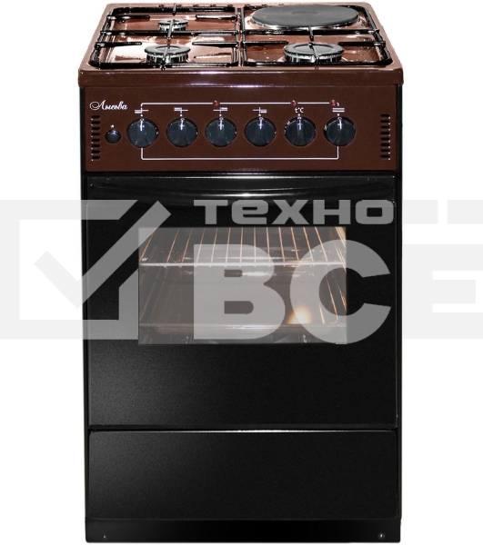 Плита комбинированная Лысьва ЭГ 1/3г01-2у коричневый, конфорок 4 шт (3 газовых + 1 электрическая), духовка 57 л, 50 см x 84 см x 60 см