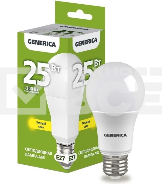 Лампа LED A65 IEK LL-A65-25-230-30-E27-G груша 25Вт 230В 3000К E27 GENERICA