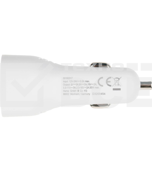 Комплект зарядное устройство Hama H-183317 3A PD для Apple кабель Apple Lightning/Type-C белый