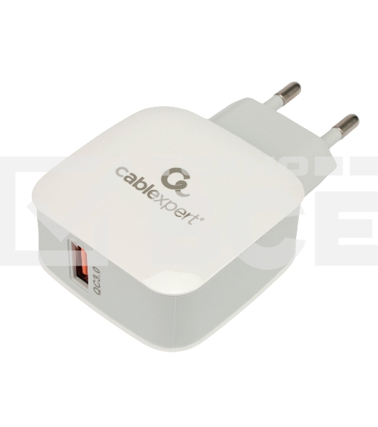 Зарядное устройство Cablexpert MP3A-PC-40, 18Вт, 3А,  быстрая зарядка QC3.0, 1 порт USB, белый, пакет