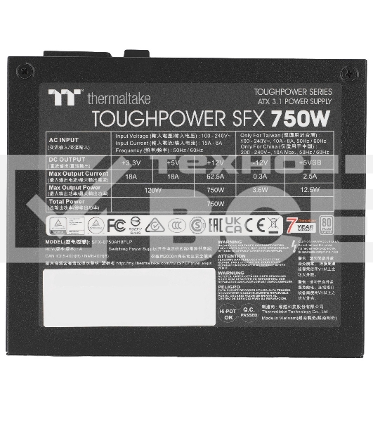 Блок питания Thermaltake SFX 750W Toughpower SFX750 Gen.5 80 PLUS platinum (20+4pin) APFC 90мм fan 8xSATA Cab Manag RTL