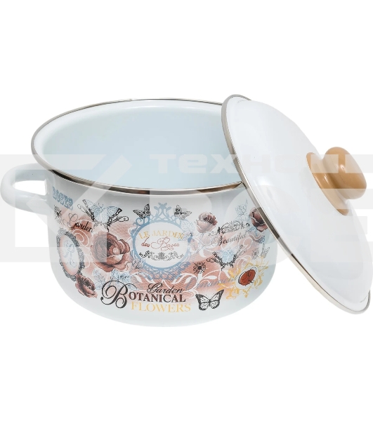 Кастрюля Appetite 1RD201М Roses с крышкой, эмалированная сталь, цилиндрическая 4 л